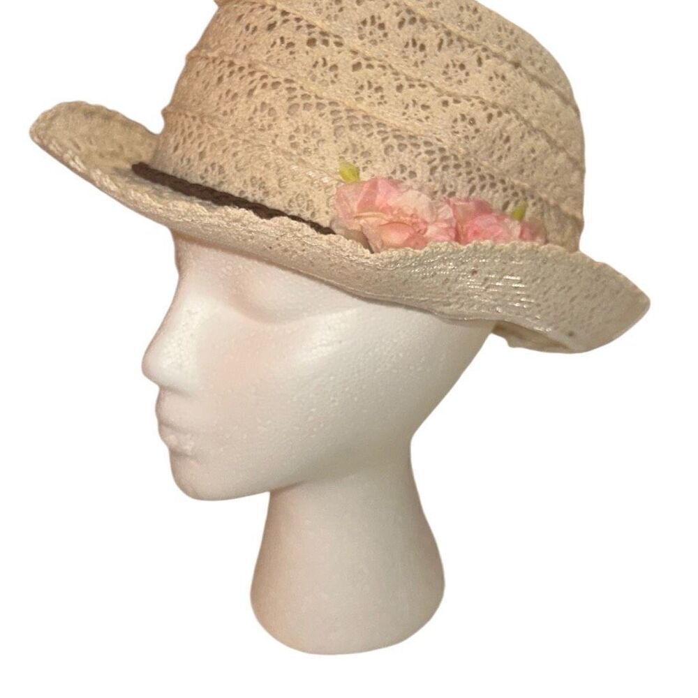 Claire's Girls Cream Pink Side Silk Flower Braided Rope Lace Fedora Hat One Size